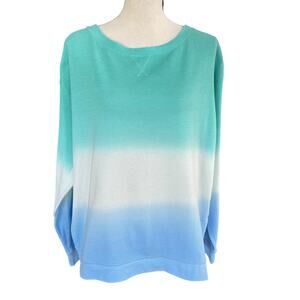 Splendid Large Thermal Top Ombre Stretch Long Sleeve Boat Neck Pullover Dip Dye